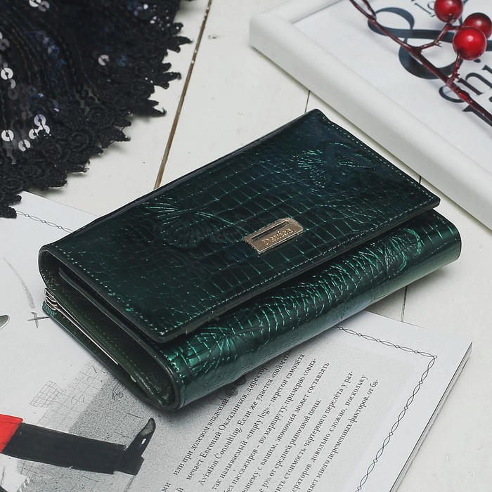 Кошелёк женский, 2 отдела, для карт, для монет, цвет зелёный