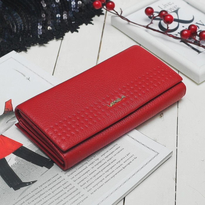 Кошелёк женский, 2 отдела, для карт на клапане, 2 отдела рамка, цвет бордовый