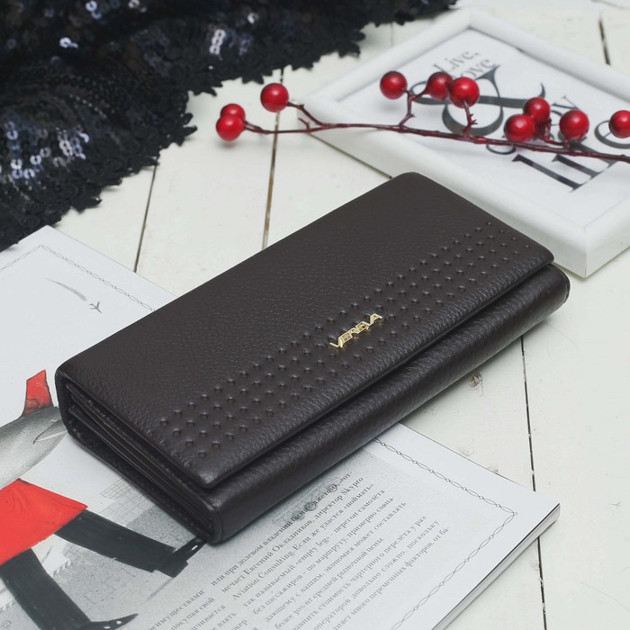 Кошелёк женский, 7 отделов, для карт на клапане, наружный карман, цвет кофе