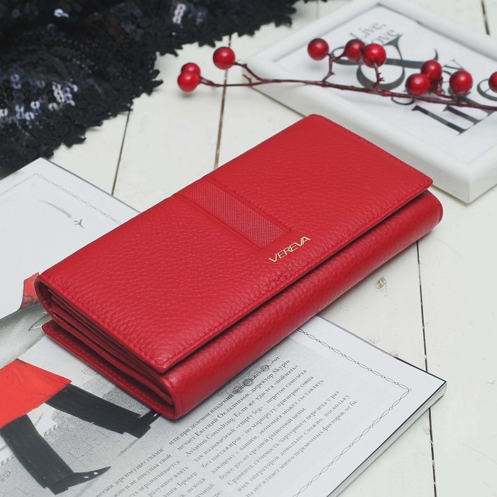 Кошелёк женский, 2 отдела, для карт на клапане, 2 отдела рамка, цвет красный