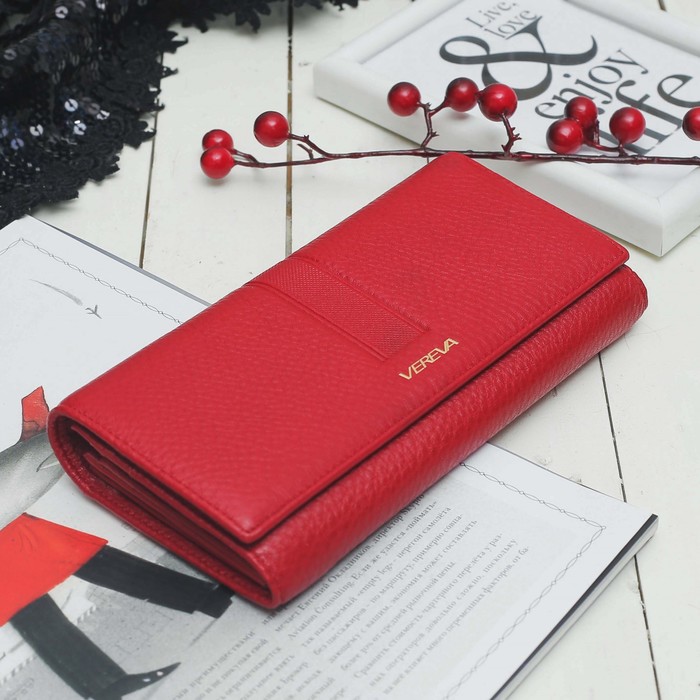 Кошелёк женский, 2 отдела рамка, 2 отдела, для карт на клапане, цвет красный