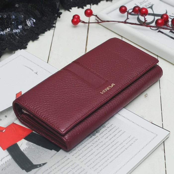 Кошелёк женский, 2 отдела рамка, 2 отдела, для карт на клапане, цвет бордовый