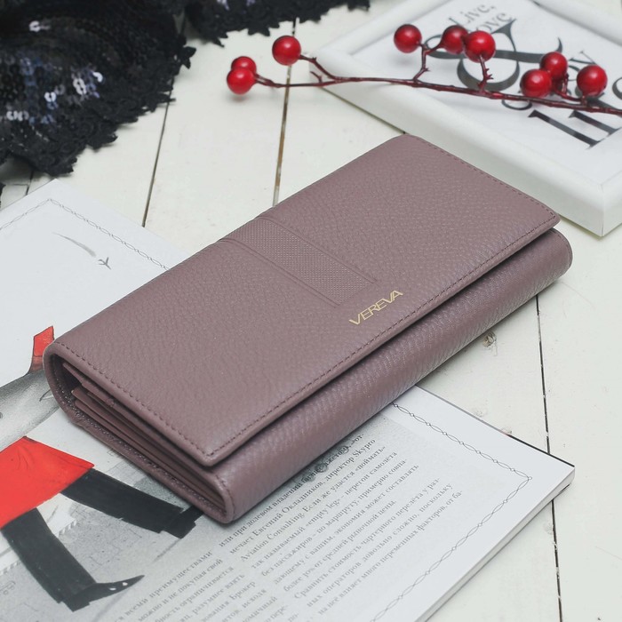 Кошелёк женский, 2 отдела рамка, 2 отдела, для карт на клапане, цвет пудровый