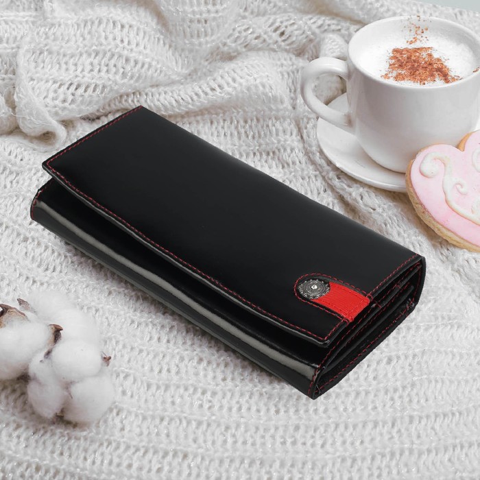 Кошелёк женский, 3 отдела, отдел для карт, монет, наружный карман, цвет чёрный