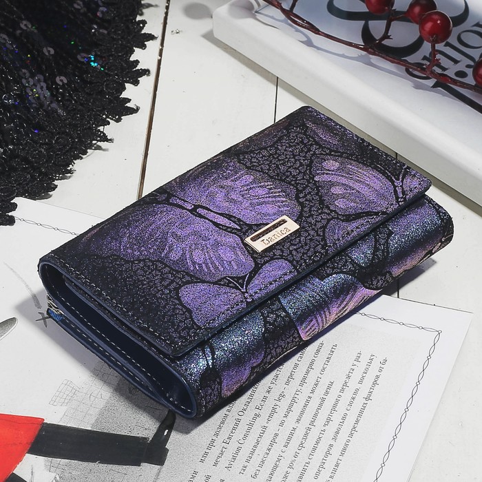 Кошелёк женский, 2 отдела, для карт, для монет, цвет синий