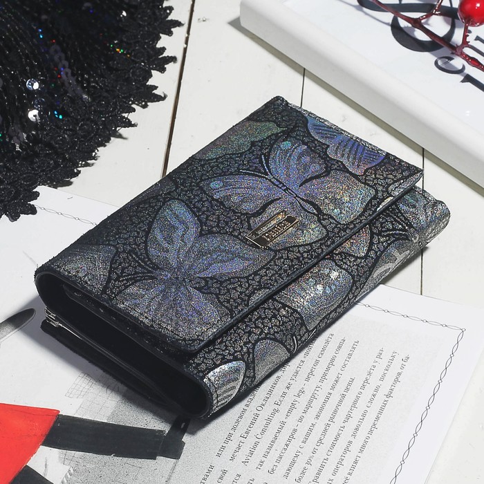 Кошелёк женский, 2 отдела, для карт, для монет, цвет чёрный