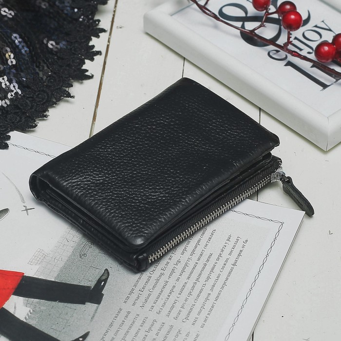 Кошелёк женский, отдел, для карт, для монет, цвет чёрный