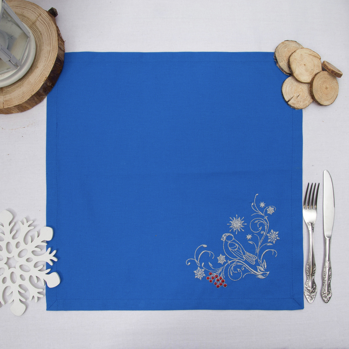 Набор салфеток "Этель" Снегири, 40х40 цвет синий, 2 шт, с ВМГО хл, 200 гр/м²