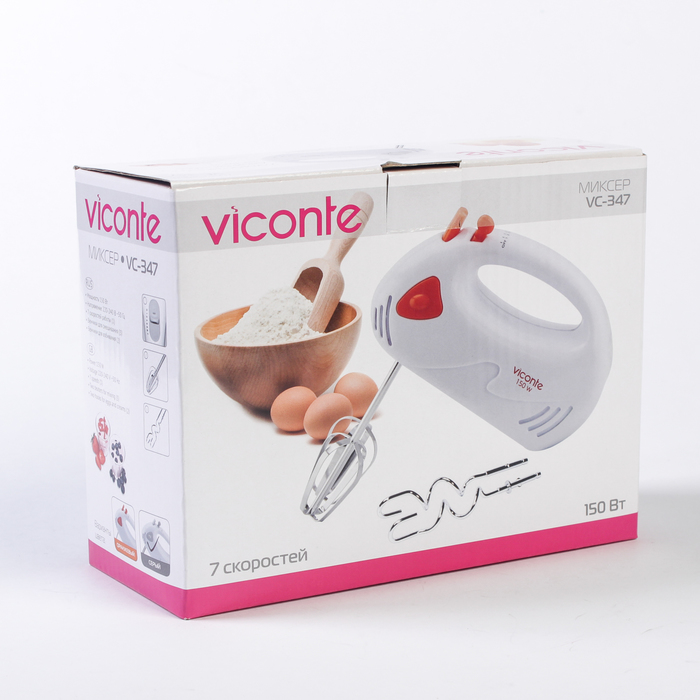 Миксер VC-347,150 Вт, 7 скоростей, двойной набор насадок: 2 венчика, 2 насадки, серый