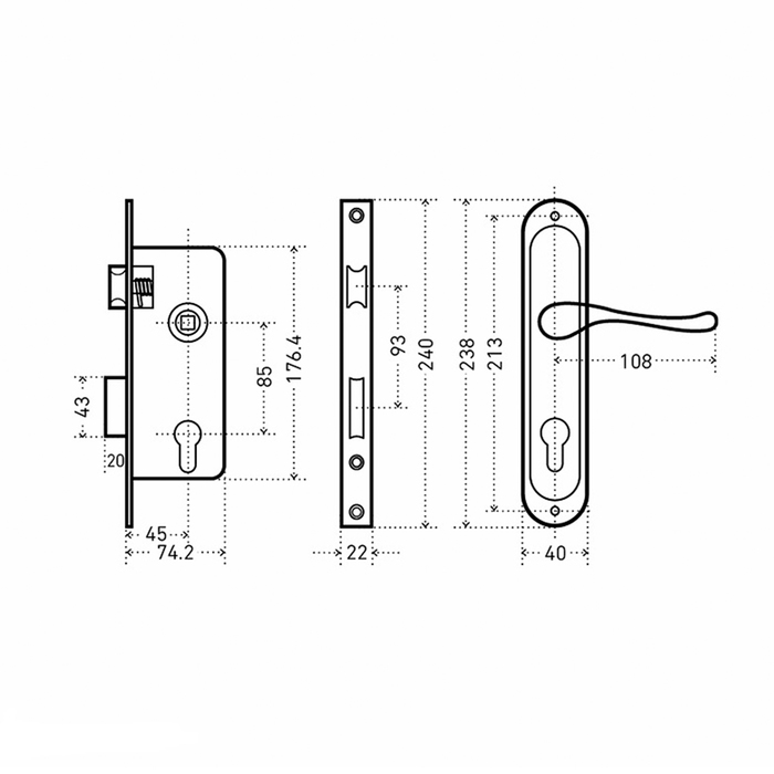 Замок врезной "АЛЛЮР" 0211 CP, с ручкой, цвет хром