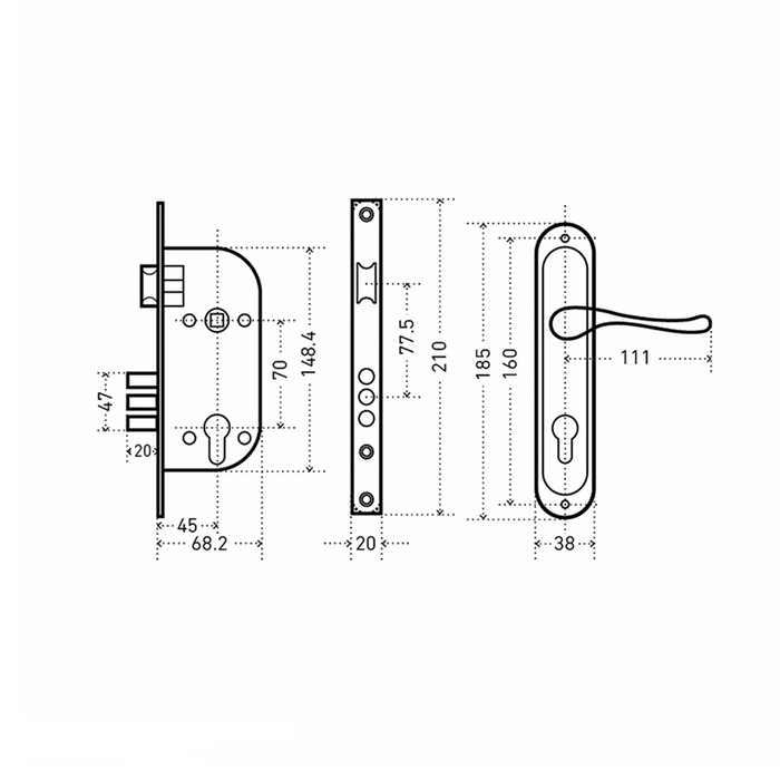 Замок врезной "АЛЛЮР" 102/3 AB, с ручкой, 4 ключа, цвет старая бронза