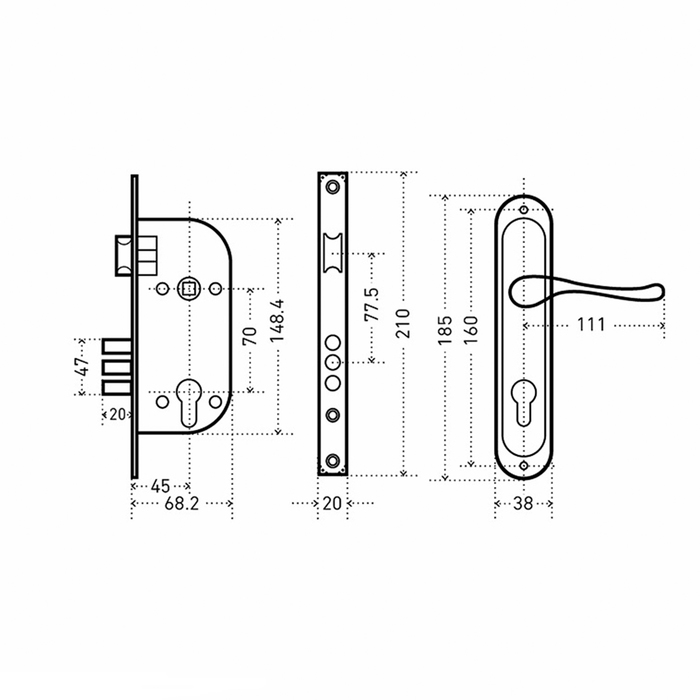 Замок врезной "АЛЛЮР" 102/3 AС, с ручкой, 4 ключа, цвет старая медь