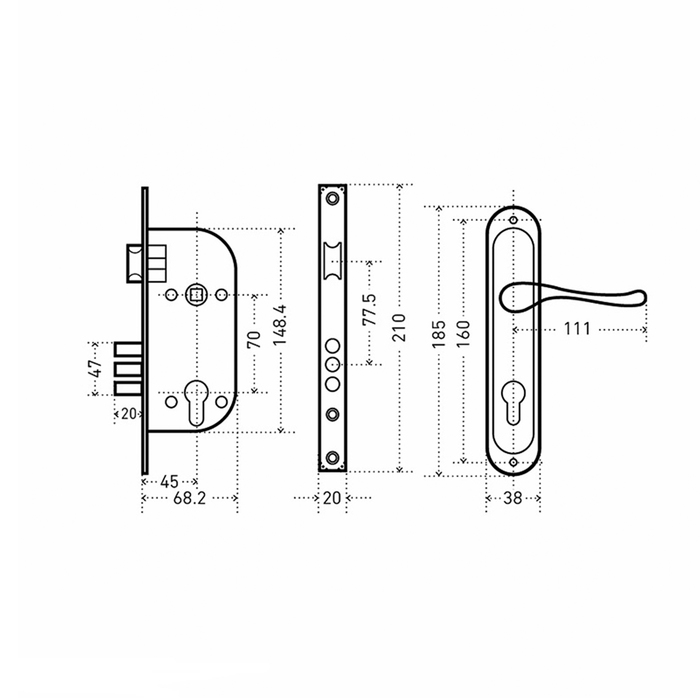 Замок врезной "АЛЛЮР" 102/3 GP, с ручкой, 4 ключа, цвет латунь