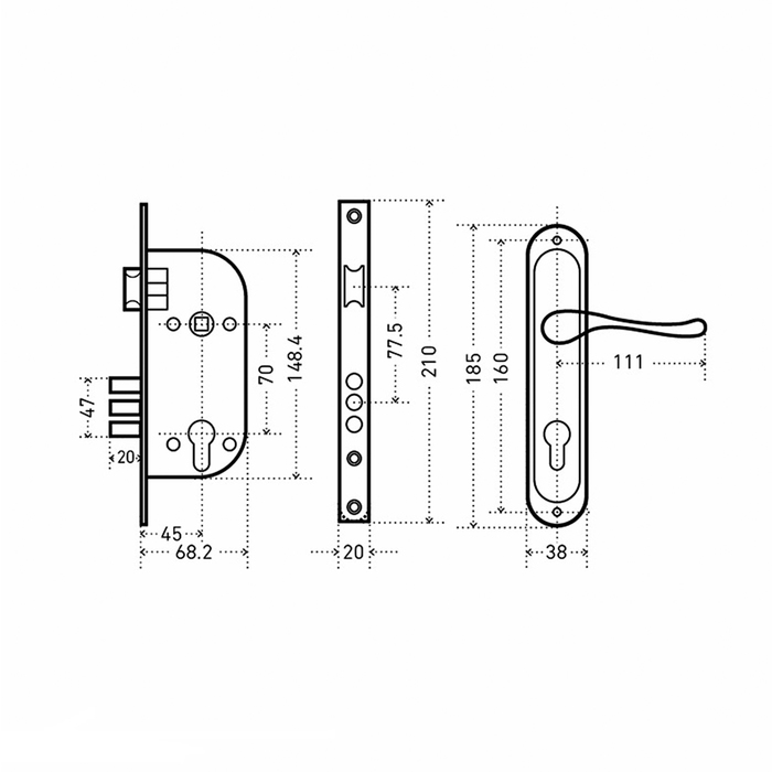 Замок врезной "АЛЛЮР" 103/3 GP, с ручкой, 4 ключа, цвет латунь