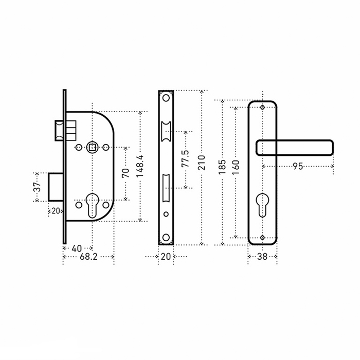 Замок врезной "АЛЛЮР" 126/1 AС, с ручкой, 4 ключа, цвет старая медь