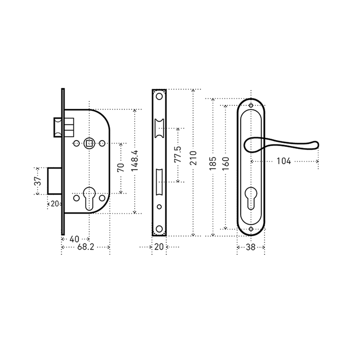 Замок врезной "АЛЛЮР" 127/1 AB, с ручкой, 4 ключа, цвет старая бронза