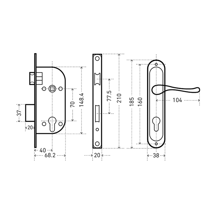 Замок врезной "АЛЛЮР" 127/1 AС, с ручкой, 4 ключа, цвет старая медь