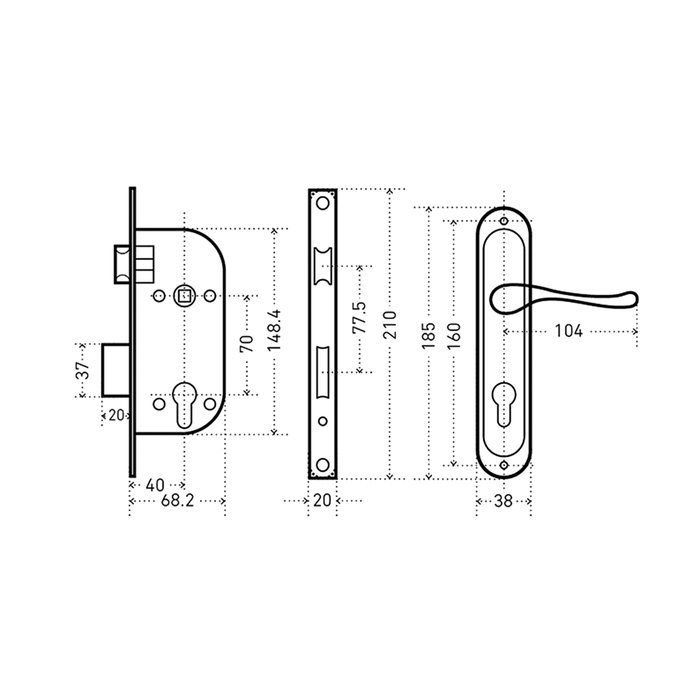 Замок врезной "АЛЛЮР" 127/1 CP, с ручкой, 4 ключа, цвет хром