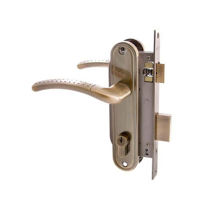 Замок врезной &quot;АЛЛЮР&quot; 132/1 AB, с ручкой, 4 ключа, цвет старая бронза