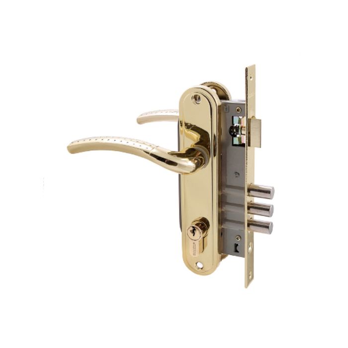 Замок врезной "АЛЛЮР" 132/3 GP, с ручкой, 4 ключа, цвет латунь