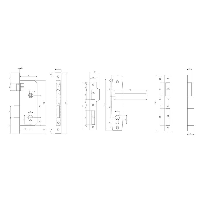 Замок врезной Apecs 1330/60-АС, с ручкой, цвет медь