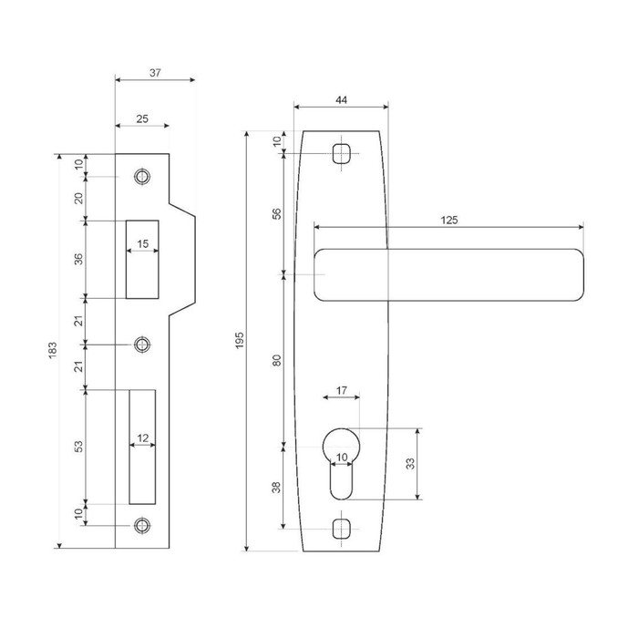 Замок врезной Apecs 1330/60-АС, с ручкой, цвет медь