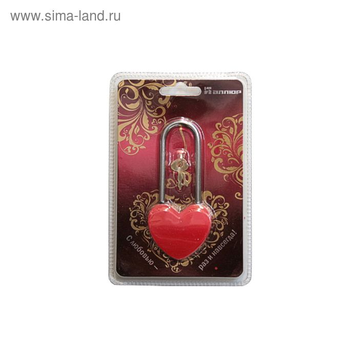 фото Замок навесной "аллюр ", сувенирный "сердечко", 2 декор. ключа, красный, блистер