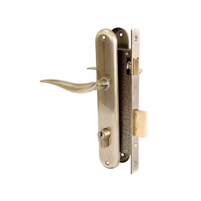 Замок врезной "АЛЛЮР" 0205 AB, с ручкой, цвет старая бронза