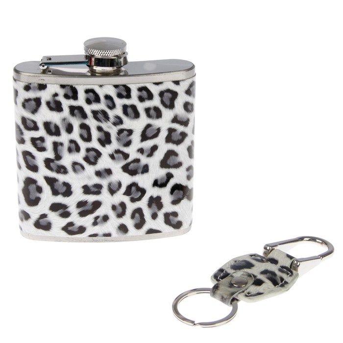 Набор 2 в 1: фляжка 180 мл, леопардовая белая + брелок