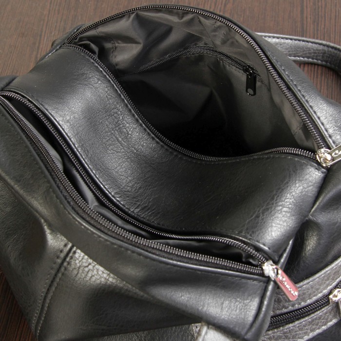 Сумка женская, 2 отдела на молнии, 2 наружных кармана, цвет чёрный/серый