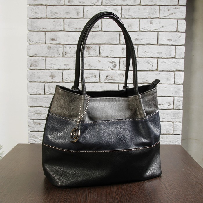 Сумка женская, 2 отдела на молниях, наружный карман, цвет чёрный/синий/серый