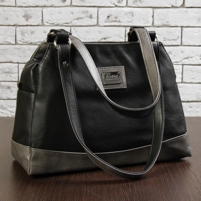 Сумка женская, 3 отдела на молнии, наружный карман, цвет чёрный/серый