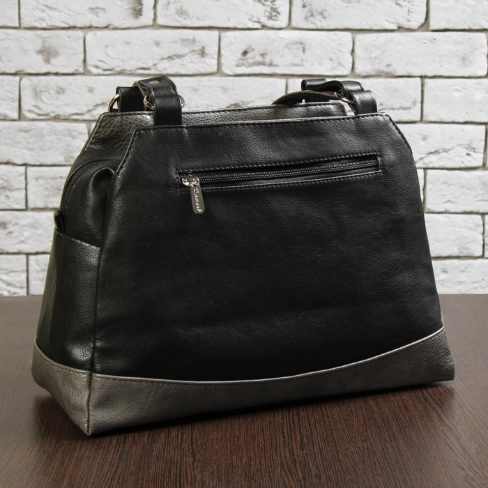 Сумка женская, 3 отдела на молнии, наружный карман, цвет чёрный/серый