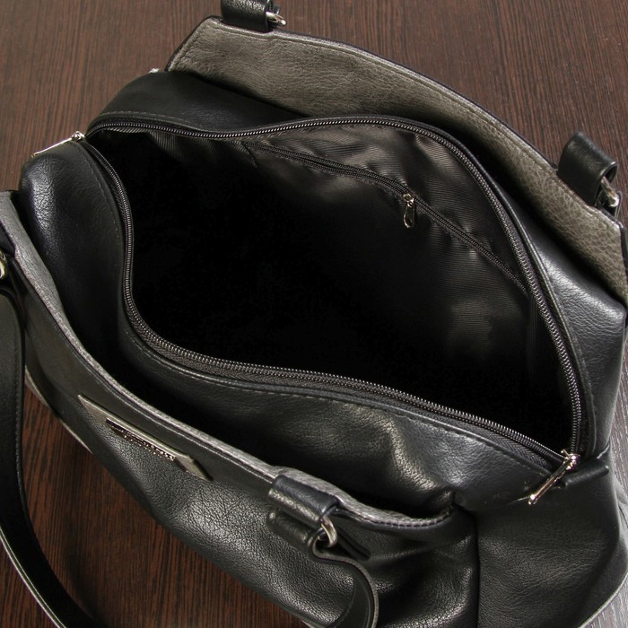 Сумка женская, 3 отдела на молнии, наружный карман, цвет чёрный/серый