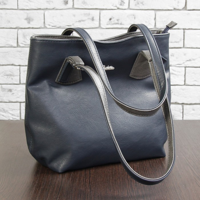 Сумка женская, 2 отдела с перегородкой на молнии, наружный карман, цвет синий/серый