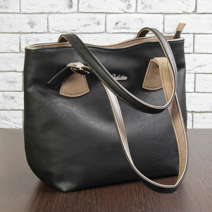 Сумка женская, 2 отдела с перегородкой на молнии, наружный карман, цвет чёрный/кофе