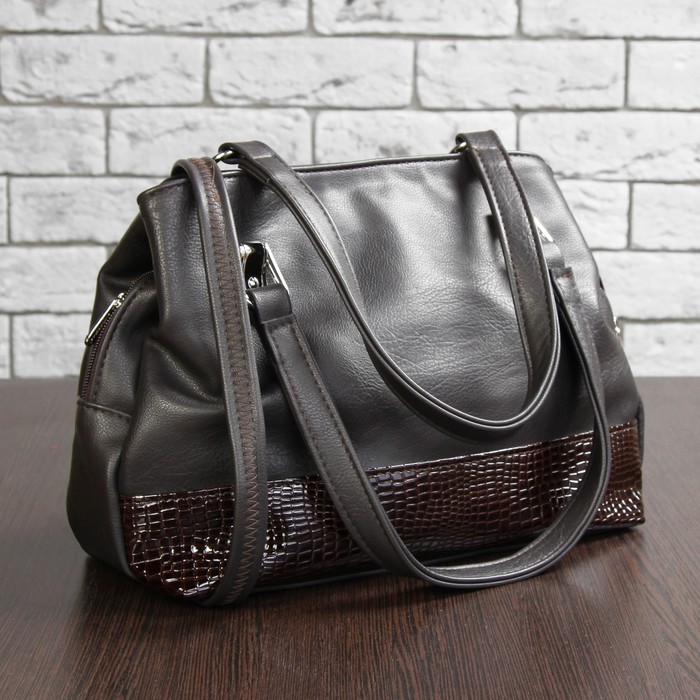 Сумка женская, отдел на молнии, наружный карман, цвет коричневый/лак