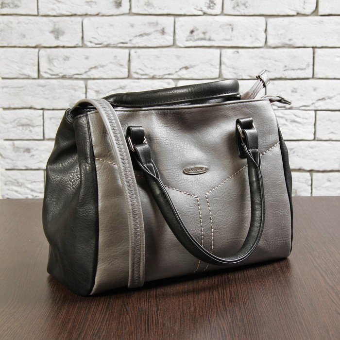 Сумка женская, 2 отдела на молнии, наружный карман, цвет серый/чёрный