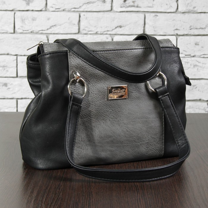 Сумка женская, 2 отдела на молнии, наружный карман, цвет чёрный/серый