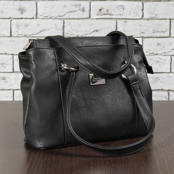 Сумка женская, 2 отдела на молнии, наружный карман, цвет чёрный