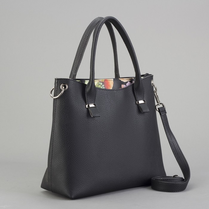 Сумка женская, отдел на молнии, наружный карман, цвет чёрный/цветы