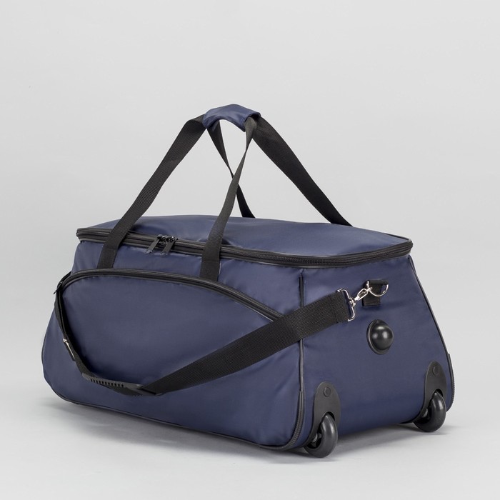 Сумка дорожная на колёсах, отдел на молнии, наружный карман, регулируемый ремень, цвет синий