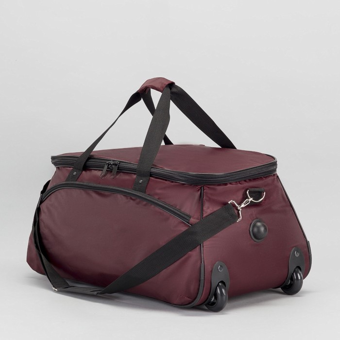 Сумка дорожная на колёсах, отдел на молнии, наружный карман, регулируемый ремень, цвет бордовый