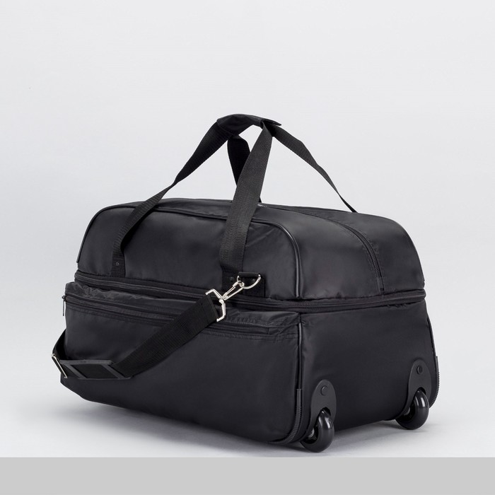Сумка дорожная на колёсах, с расширением, отдел на молнии, наружный карман, регулируемый ремень, цвет чёрный
