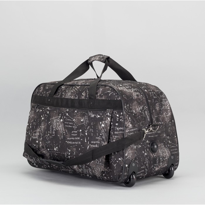 Сумка дорожная на колёсах, отдел на молнии, наружный карман, регулируемый ремень, принт газета