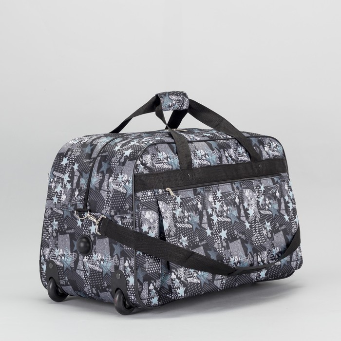 Сумка дорожная на колёсах «Звёзды», отдел на молнии, наружный карман, регулируемый ремень, принт голубой