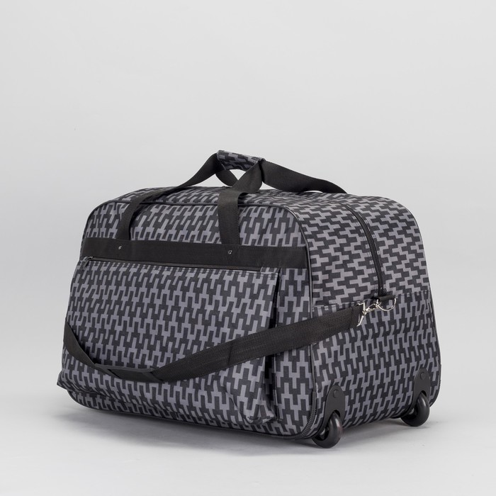 Сумка дорожная на колёсах, отдел на молнии, наружный карман, регулируемый ремень, принт чёрный геометрия