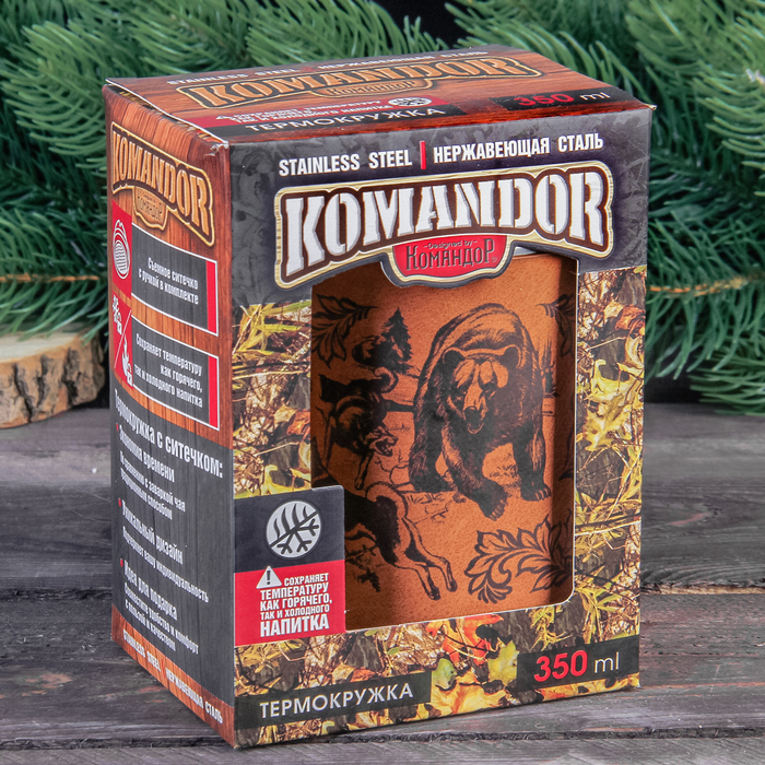 Термокружка с ситечком "Медведь и собаки", 350 мл