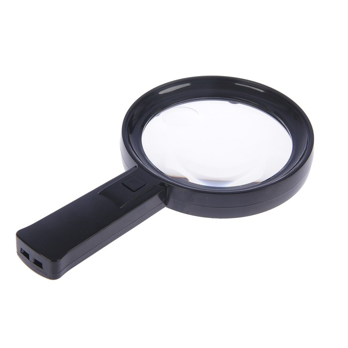 Лупа 4.5х d=2 см, 2х d=8.5 см, 6 диодов, подсветка, 2 ААА, чёрная, 19.5х11 см