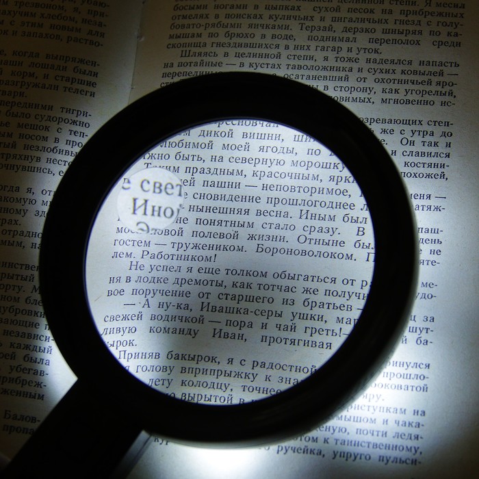 Лупа 4.5х d=2 см, 2х d=8.5 см, 6 диодов, подсветка, 2 ААА, чёрная, 19.5х11 см